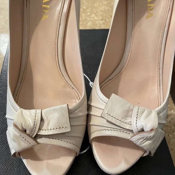 Prada Women High Heel open toes platform shoes in color Talco Sabbia Size 38.5 - Picture 11 of 15